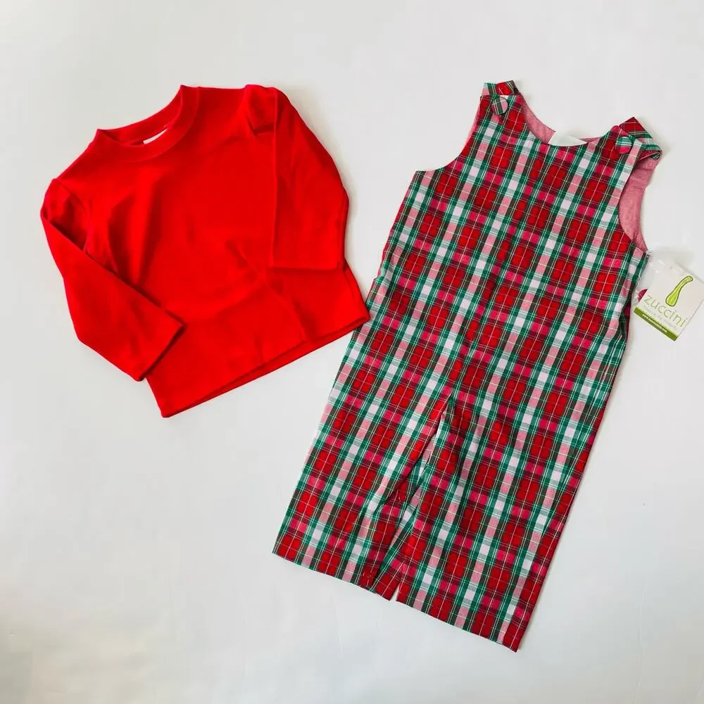 NWT 3M Zuccini Kids Red Plaid Longall Set